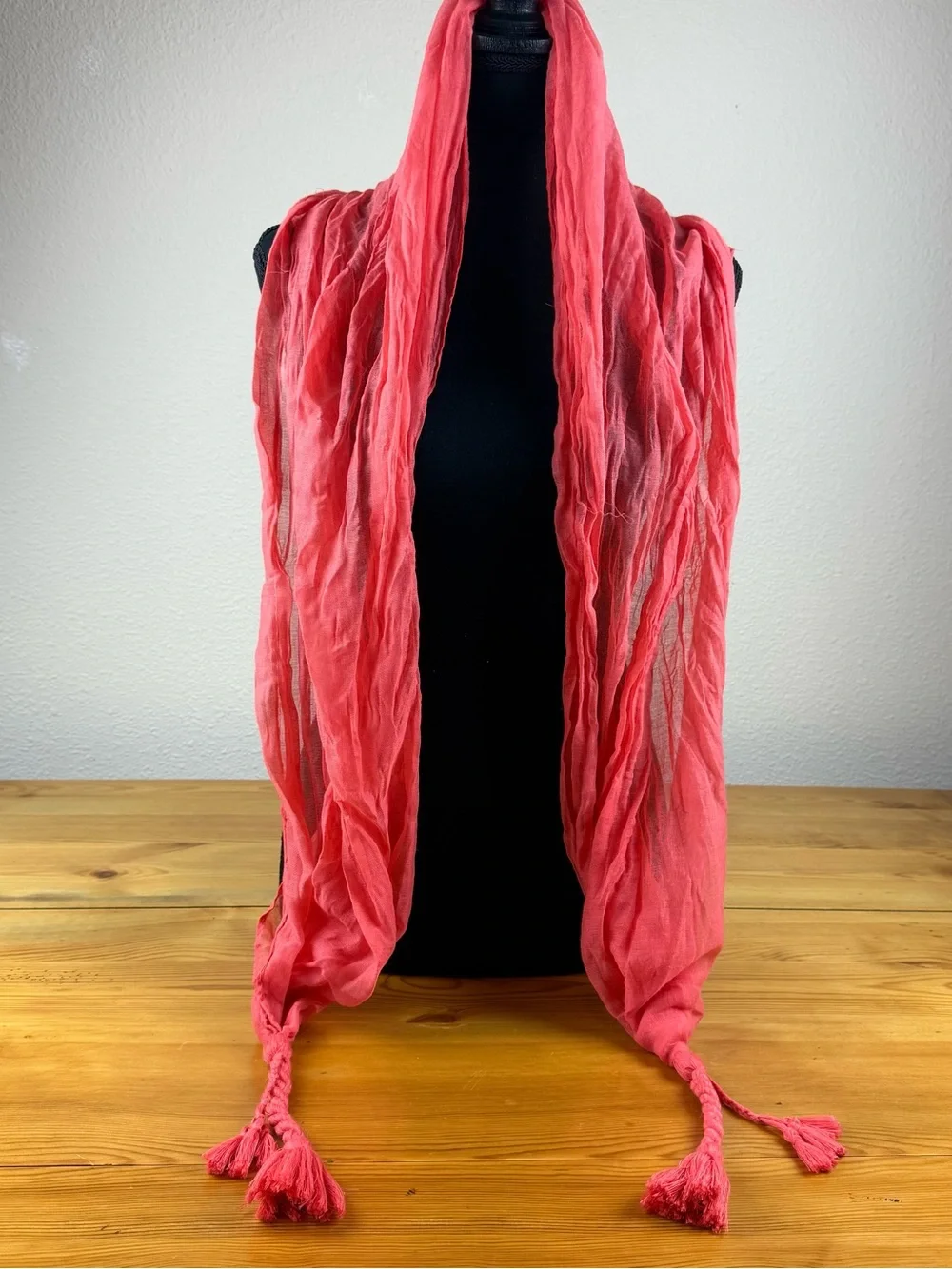 Coral braided scarf wrap braided ends lightweight summer